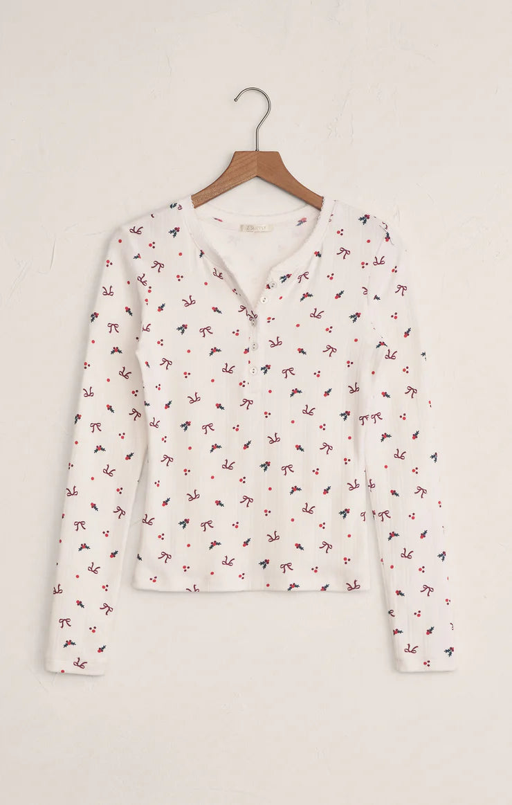 Holly Pointelle Long Sleeve Top/White