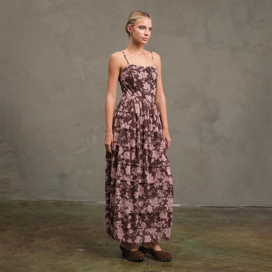 Bri Flower Mesh Printed Tier Dress