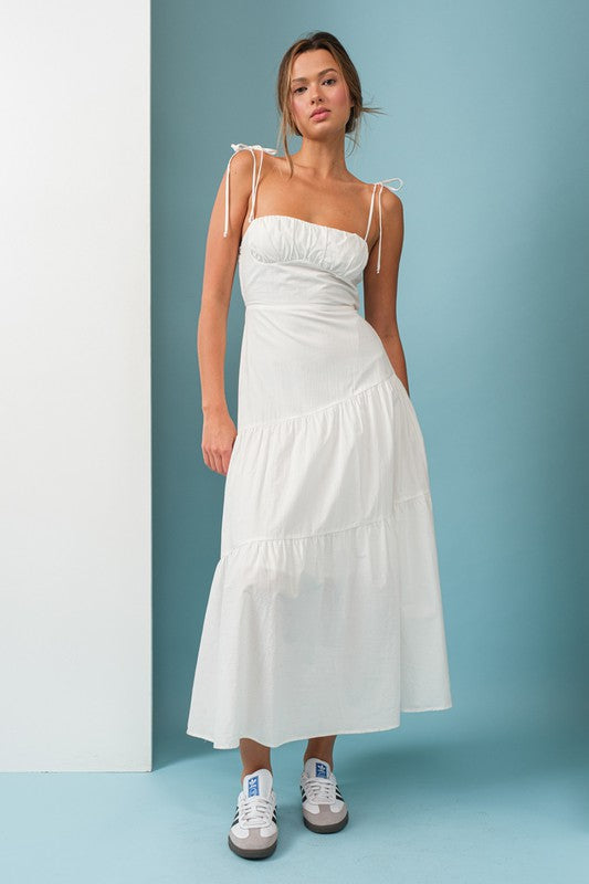 Kinsley White Midi Dress with Tie Straps
