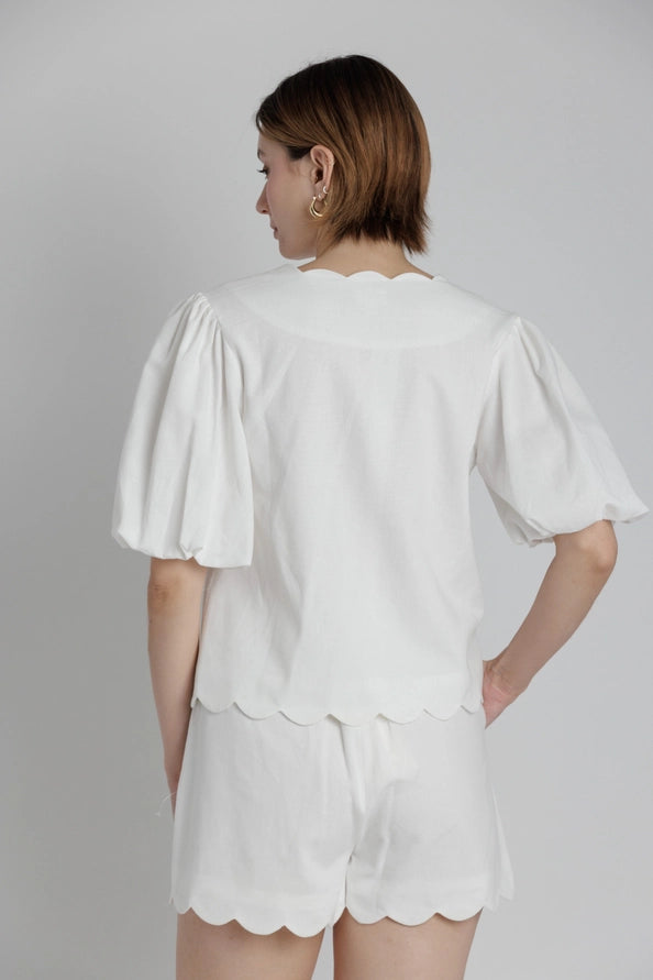 Esme Scallop Hem Blouse w/Ties
