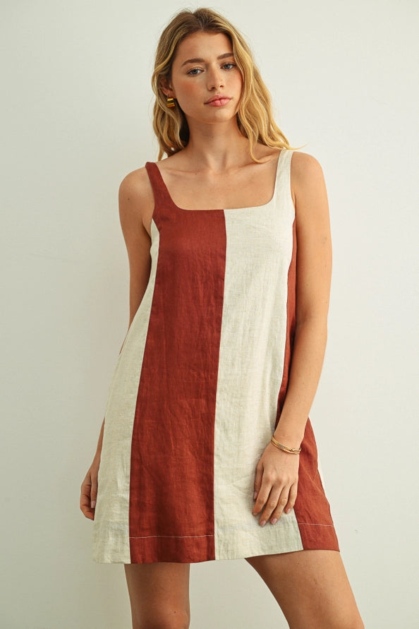 knee length dresses for ladies Blake Color Block Linen Stripe Mini Dress