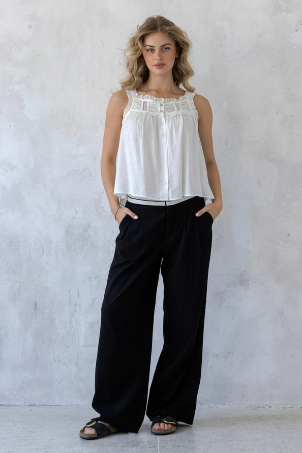 Maci Lace Trim Flowy Tank Top/White