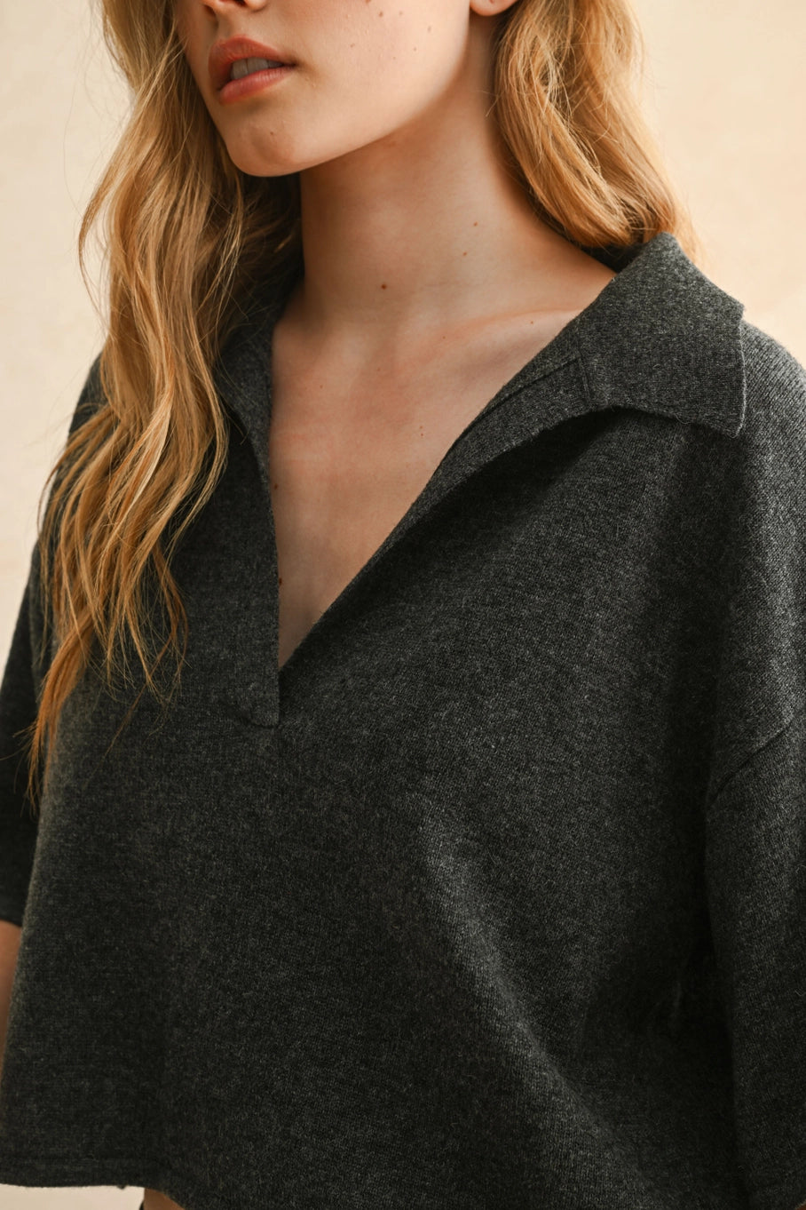 Naomi V Neck Knit Polo Top