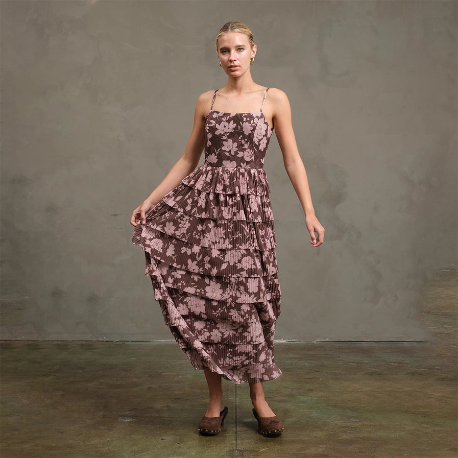 Bri Flower Mesh Printed Tier Dress