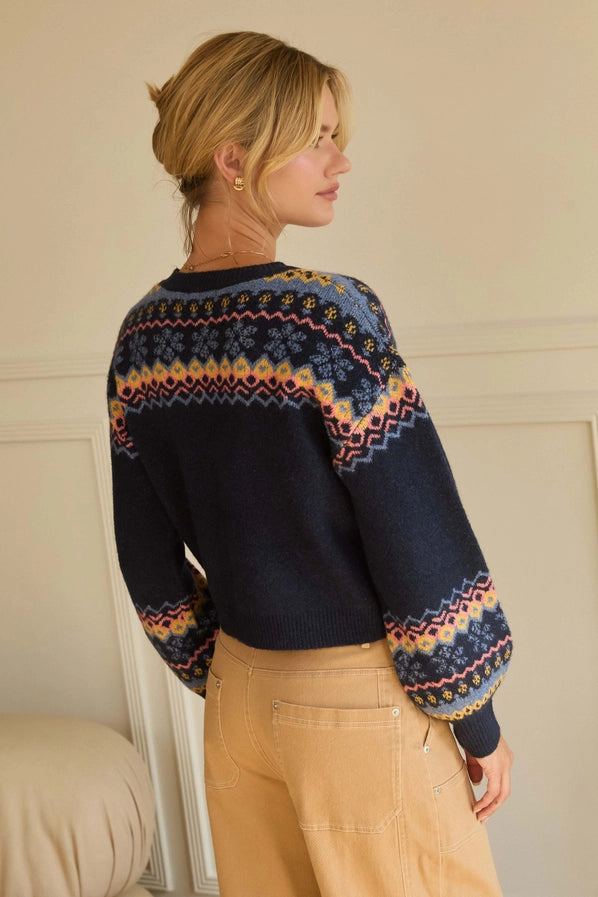 Fair Isle Intarsia Cardigan Sweater