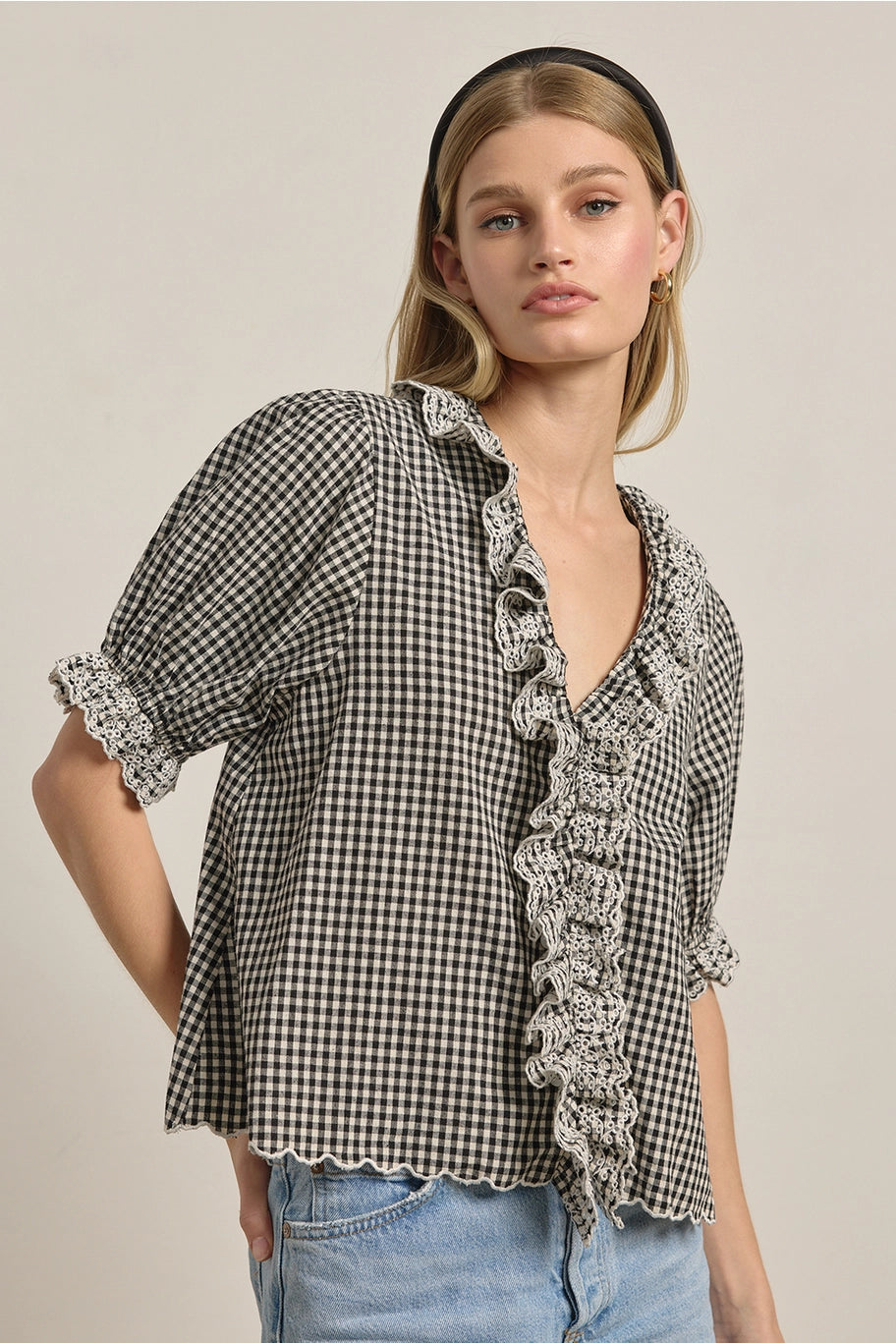 Sayler Gingham Ruffle top