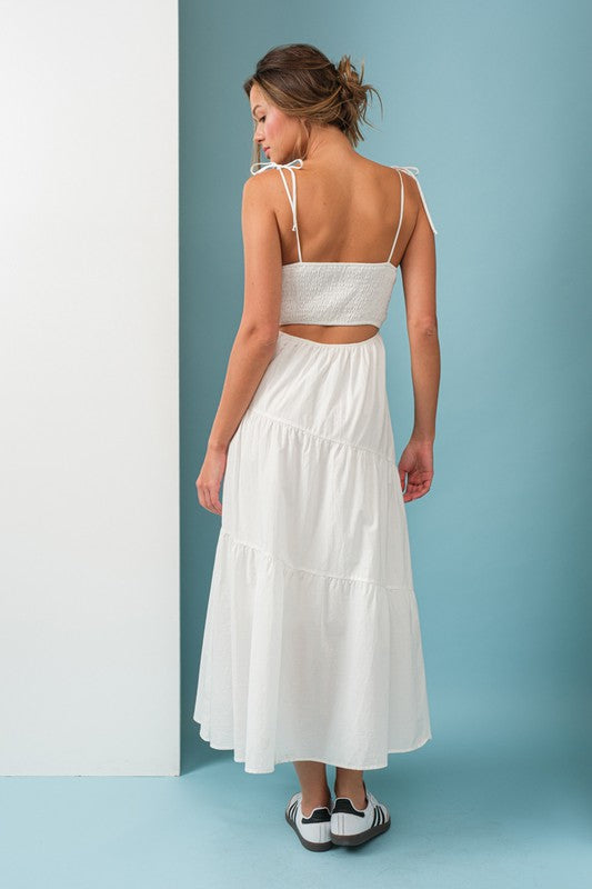 Kinsley White Midi Dress with Tie Straps