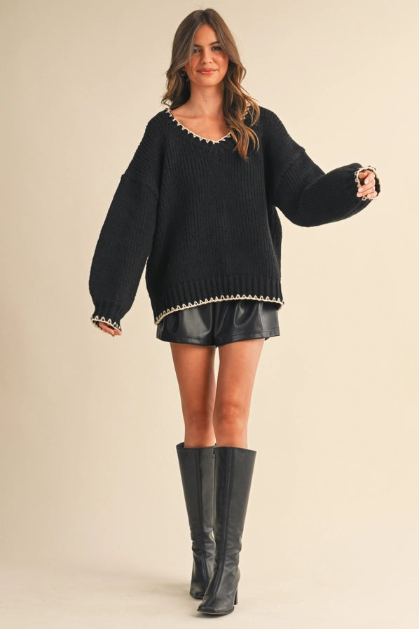 Delaney Oversized Contrast Stitching Sweater