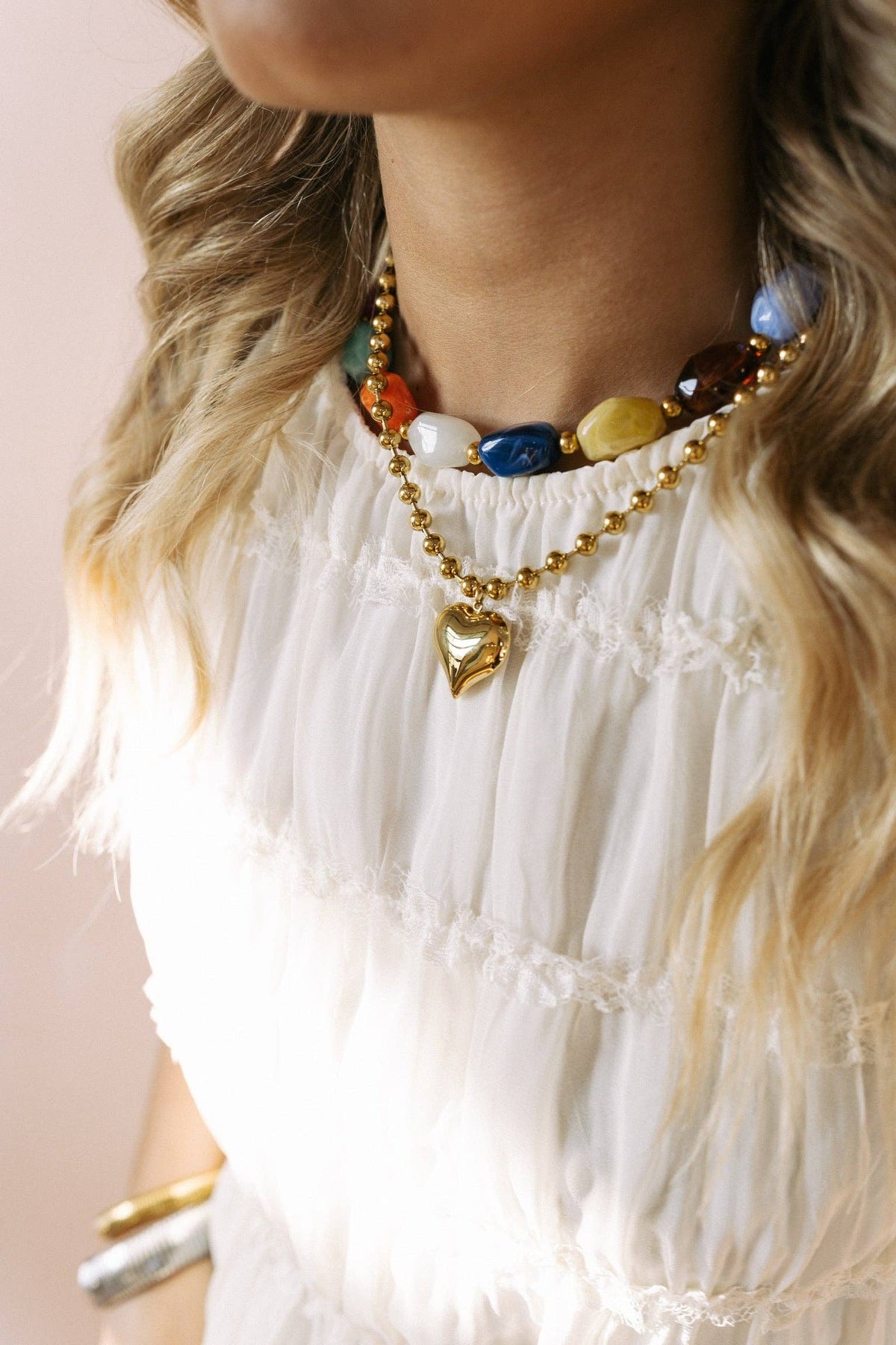 Heart Throb Beaded Necklace Gold