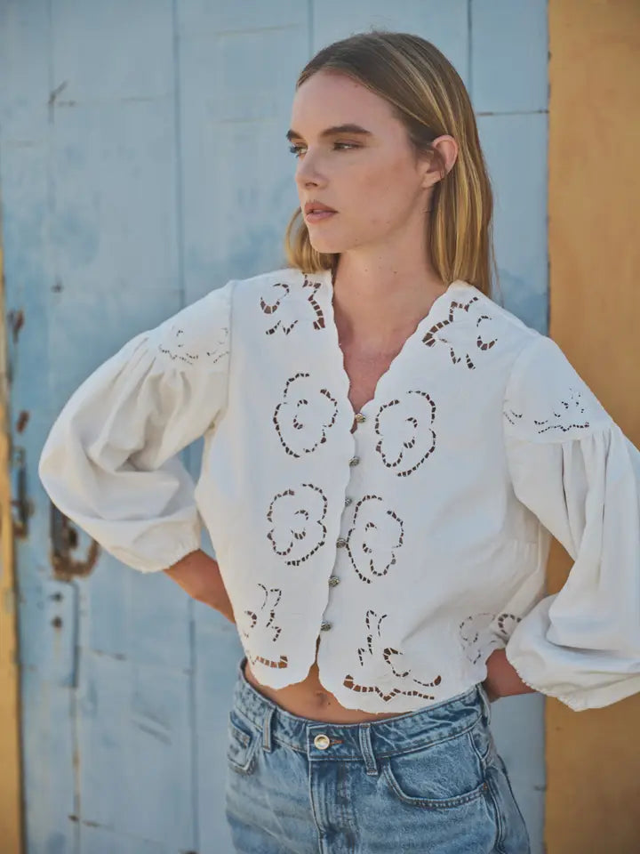 Anna Embroidery Denim Blouse Top