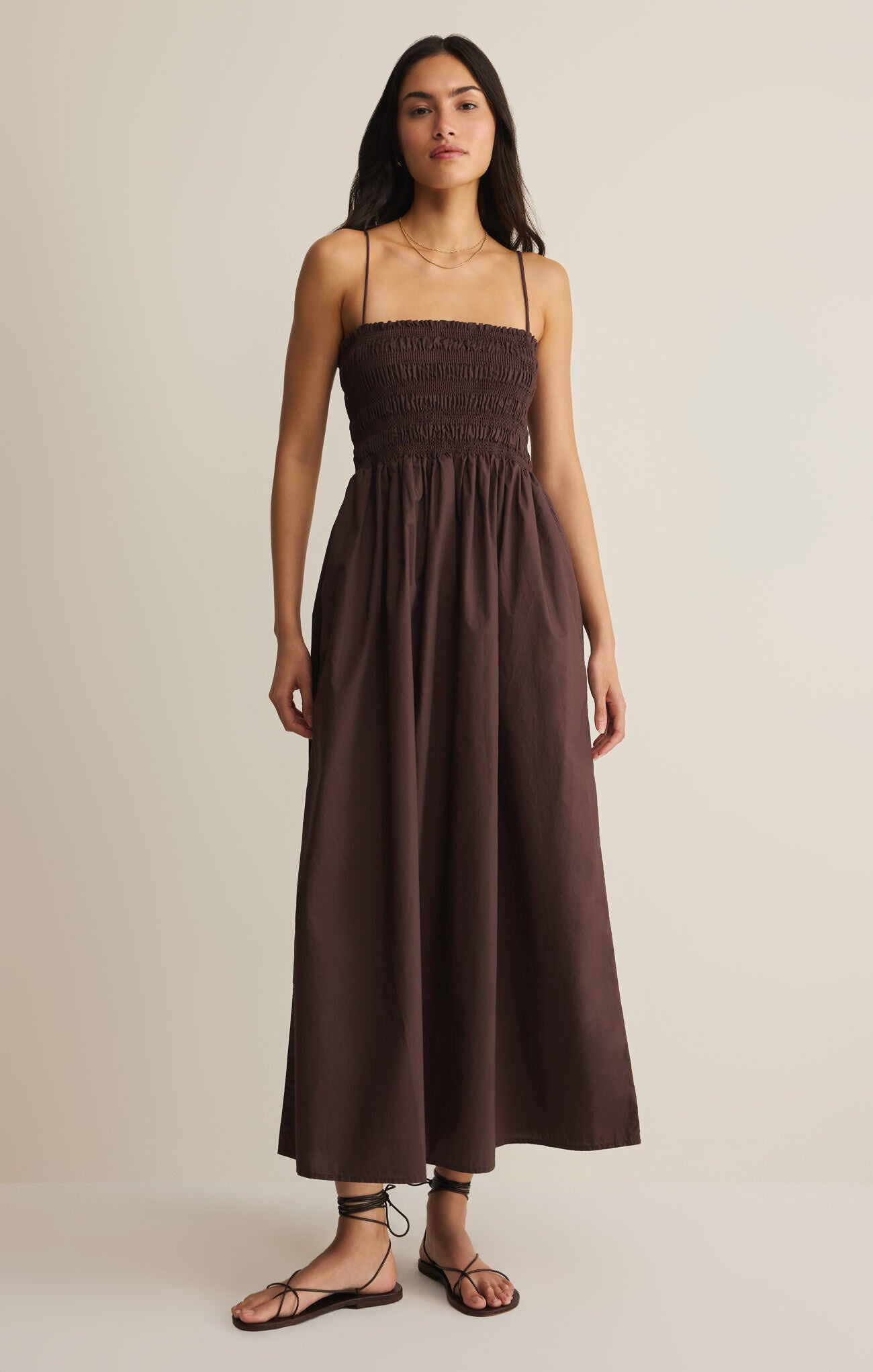 Cornelia Poplin Maxi Dress/Chocolate Brown