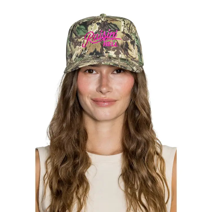 Raising Hell Camo Trucker Hat