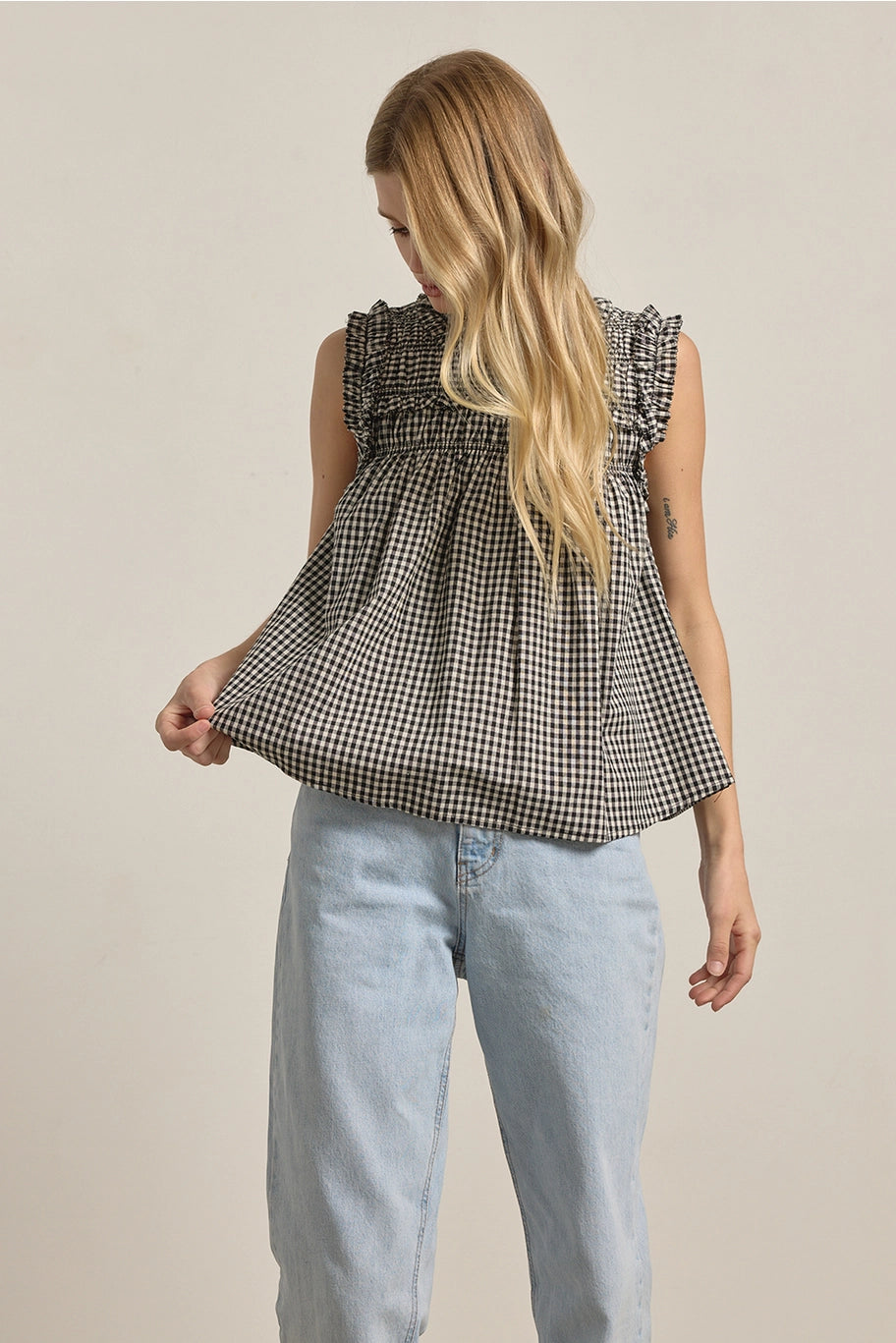 Elle Gingham Ruffle Blouse