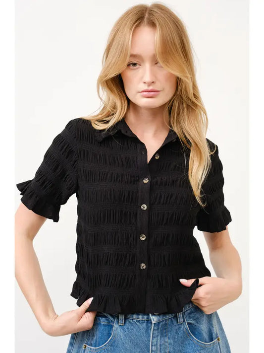 Ariel Smocked Short Sleeve Button Down Shirt