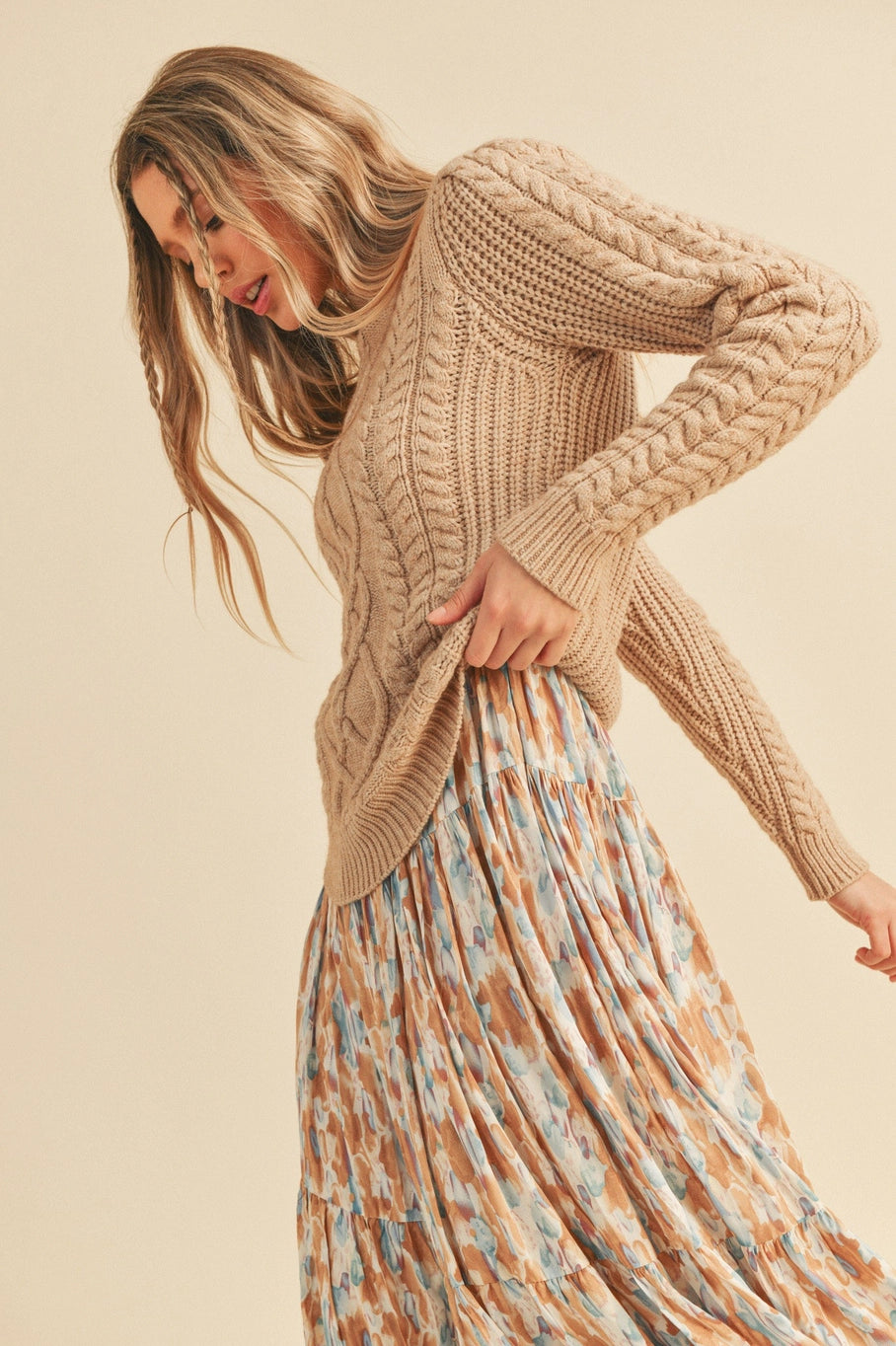 Willa Mixed Cable Knit Sweater
