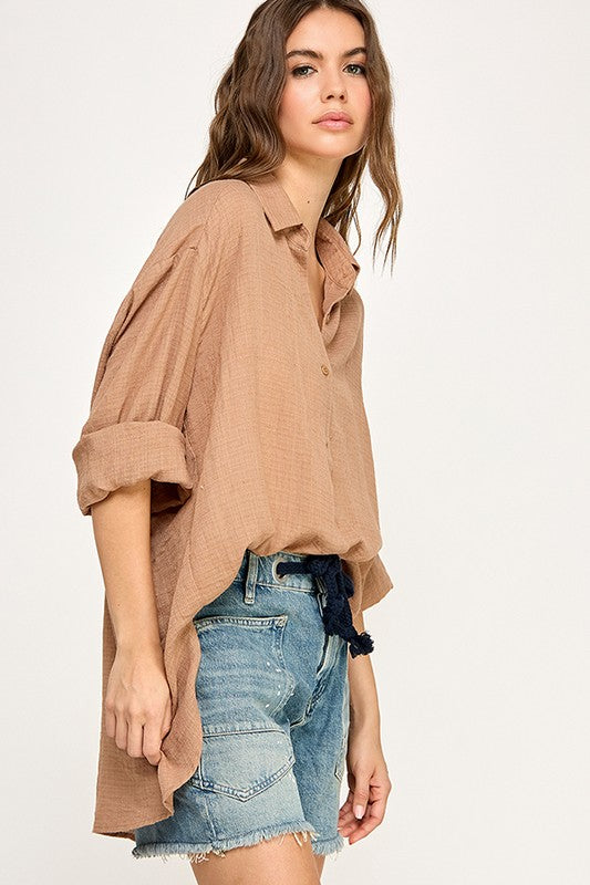Brielle Super Soft Oversized Button Up Top