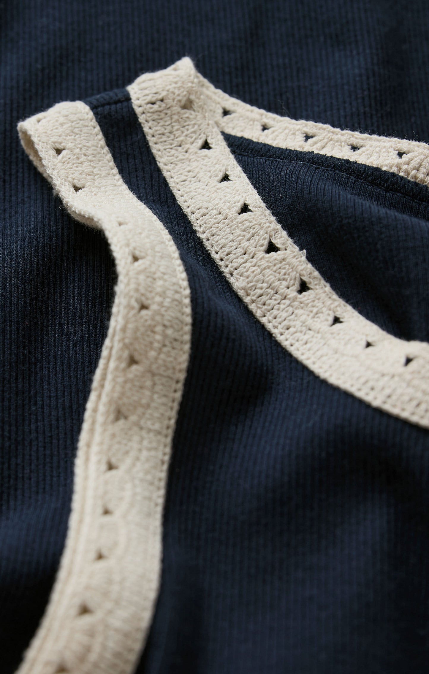 Clarke Rib Tank Crochet Neckline/Navy