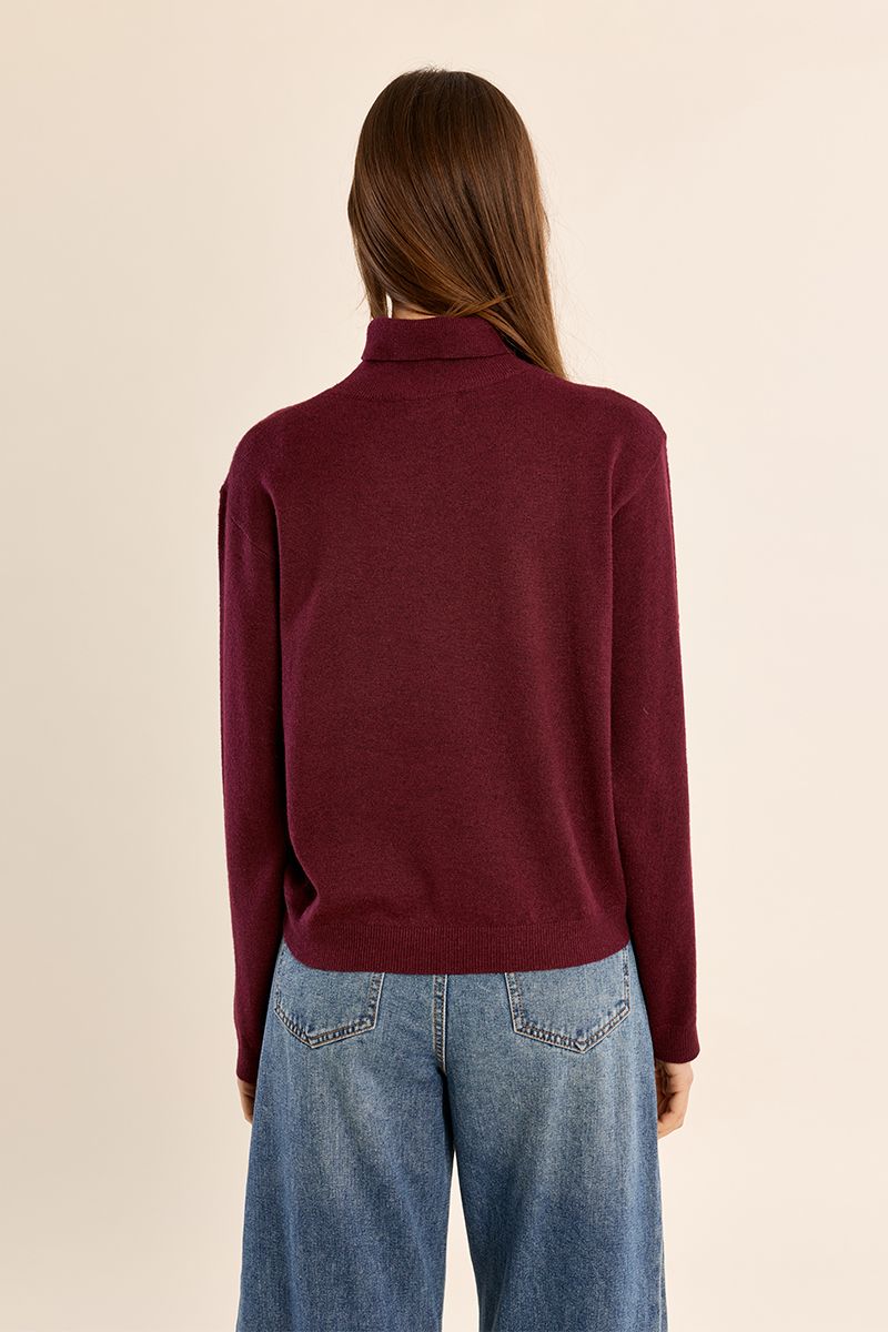 Erin Light Weight Knit Turtle Neck Sweater Top/Berry