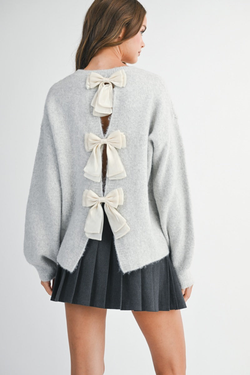 Ashley Open Back Bow Details Sweater