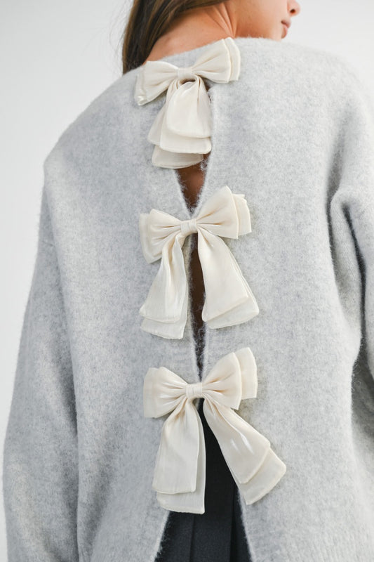 Ashley Open Back Bow Details Sweater