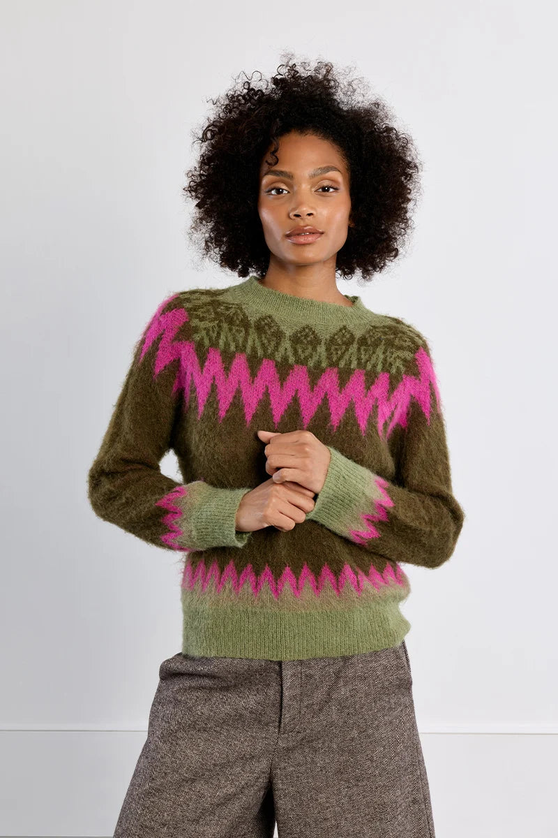 Fiona Sweater/Green+Pink