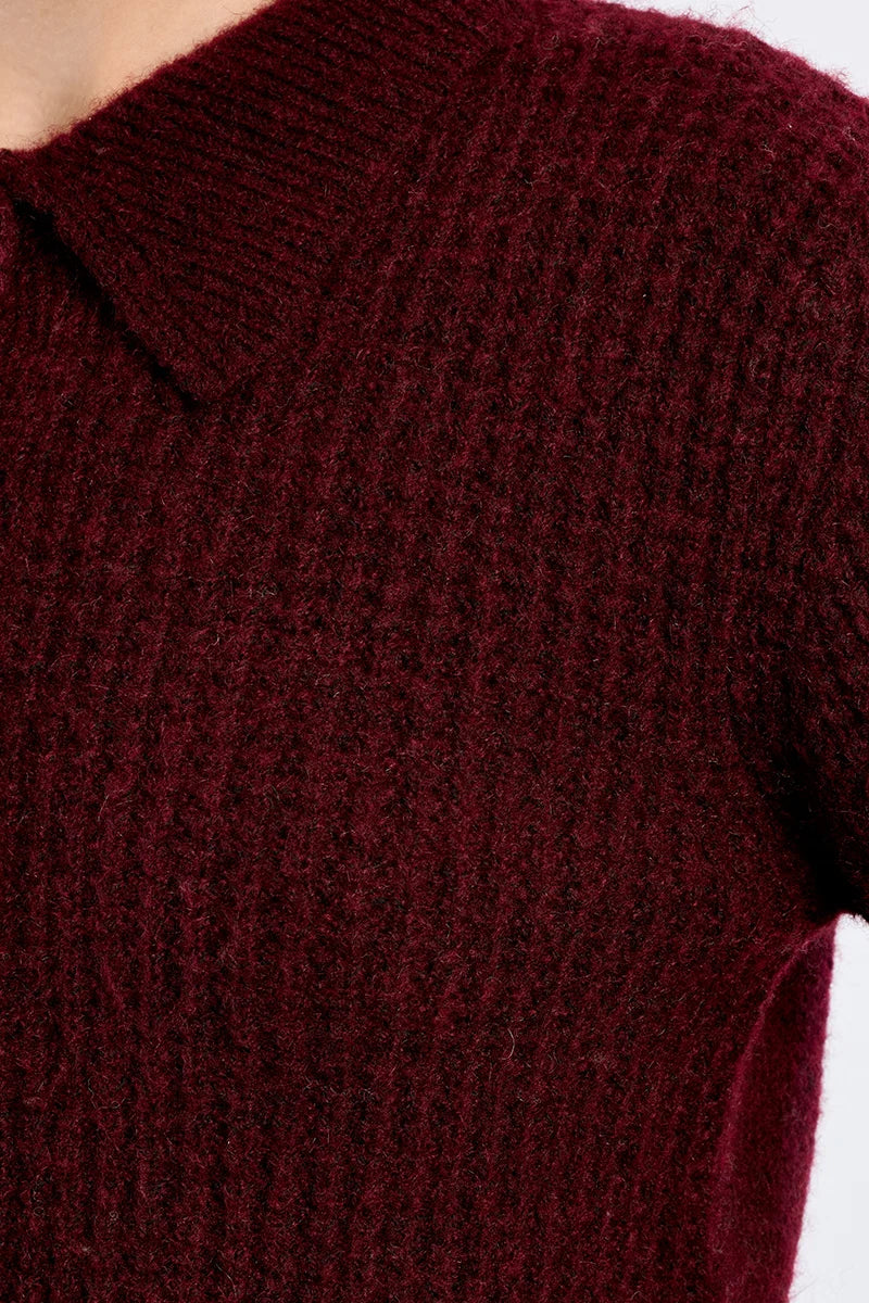 Wrenna Collar Button Cardigan/Dark Red