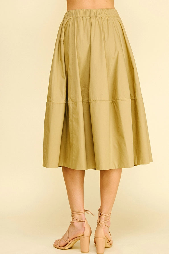 Bridget pleated Poplin Midi Skirt/Khaki