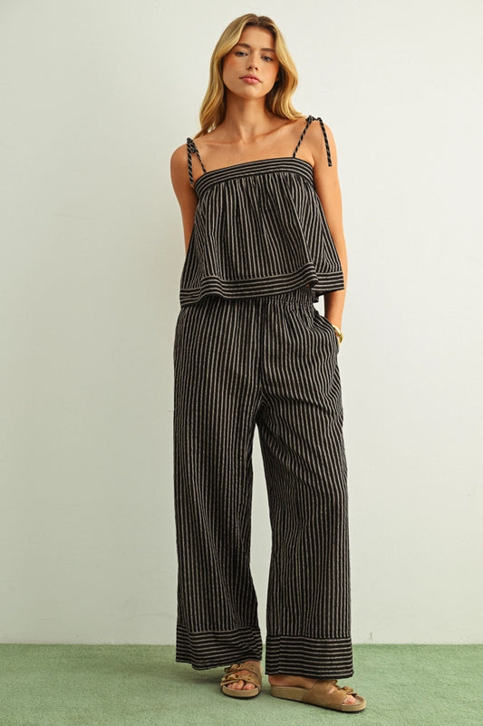 Val Striped Print Elastic Waistband Wide Leg Pant