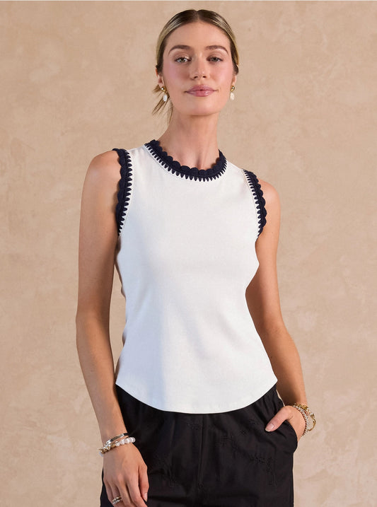 Phoebe Ribbed Tank Top w/Crochet Trim Detail