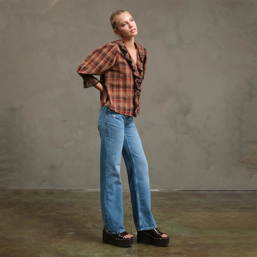 Lana Ruffle Plaid Blouse