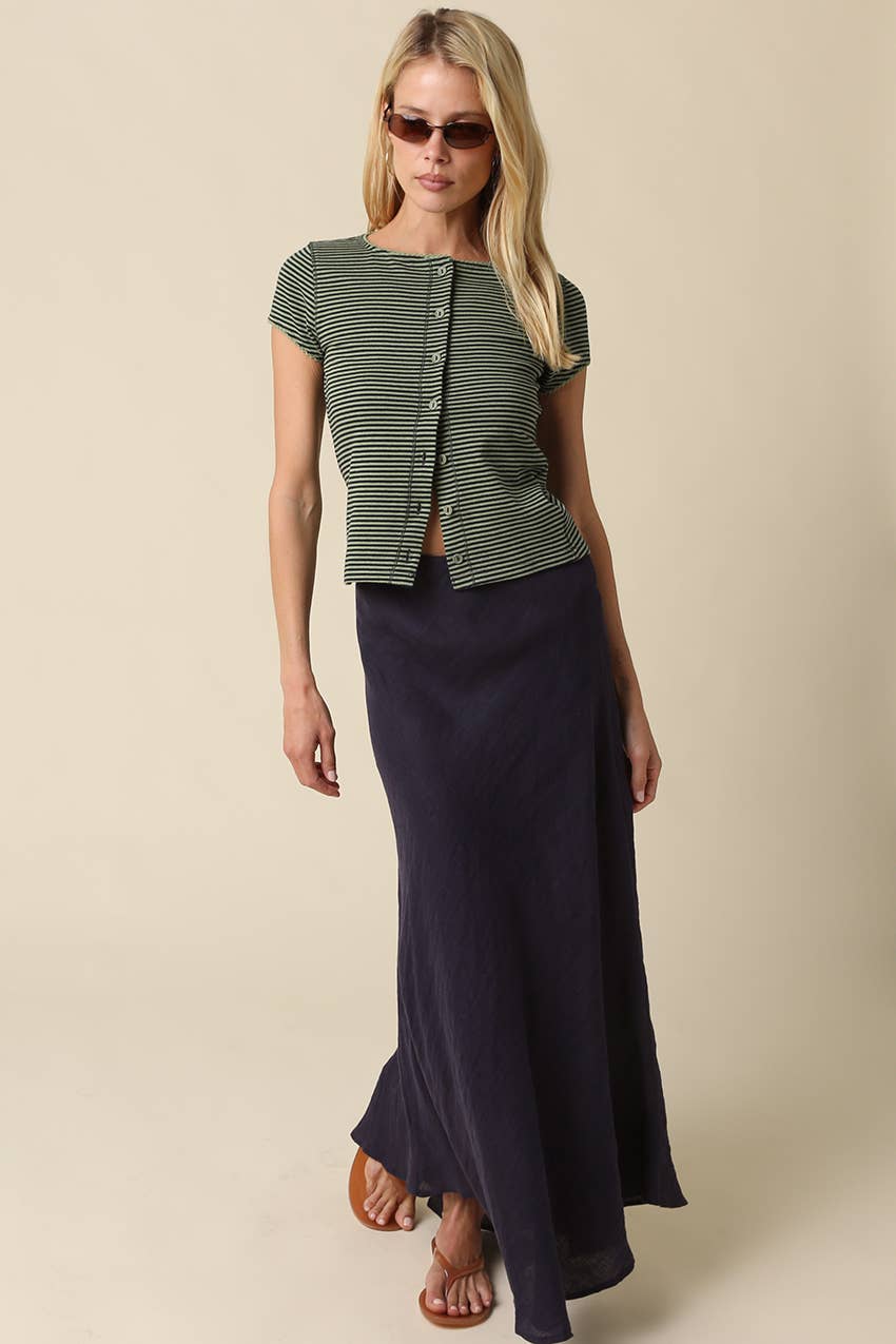 Tahni Striped Button-Front Top/Avocado