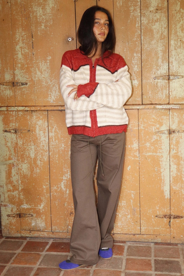 Ruby Stripe Zip Knit Rodeo Graphic Sweater