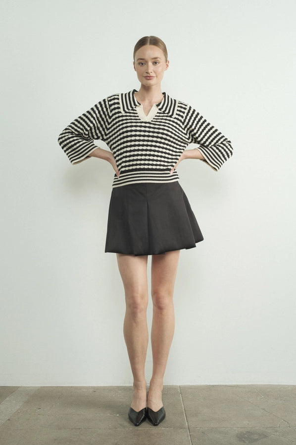 Jacquard Stripe 3/4 Knit Pullover