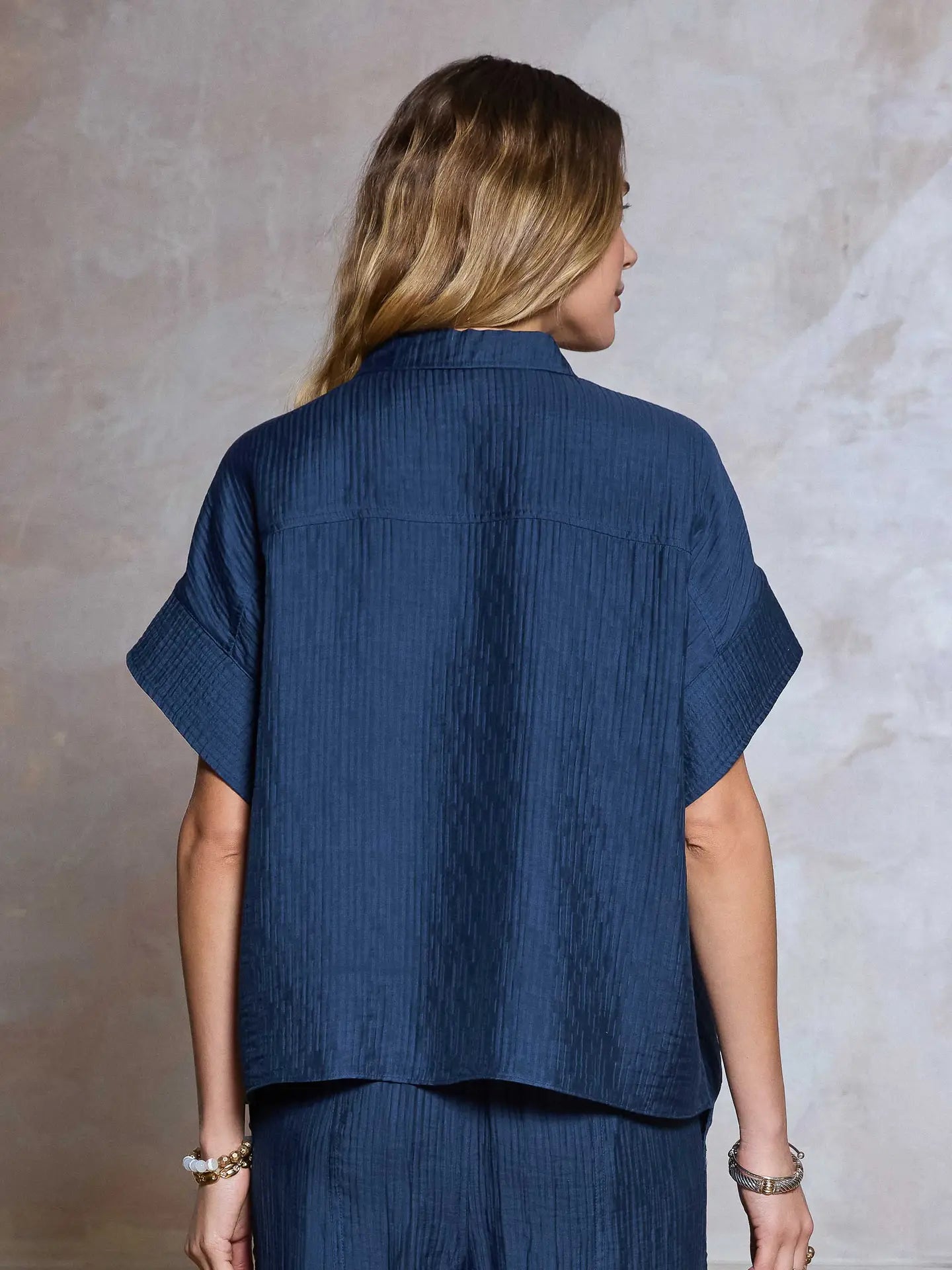 Savannah Oversized Textured Collared Shirt/Navy
