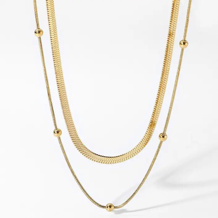 Herringbone + Ball Snake Chain Layered Necklace