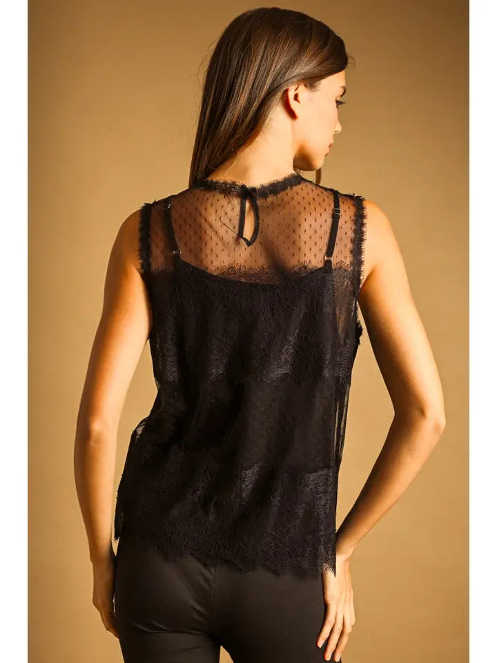 Naomi Lace Sheer Top/Black