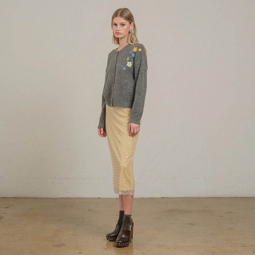 Olivia Floral Embroidered Knit Cardigan Sweater