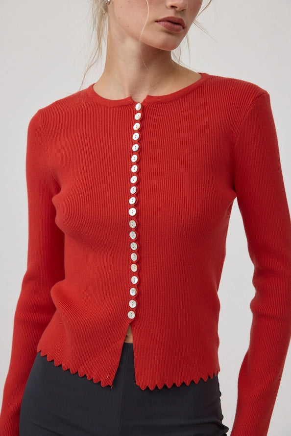 Antonia Button Knit top red