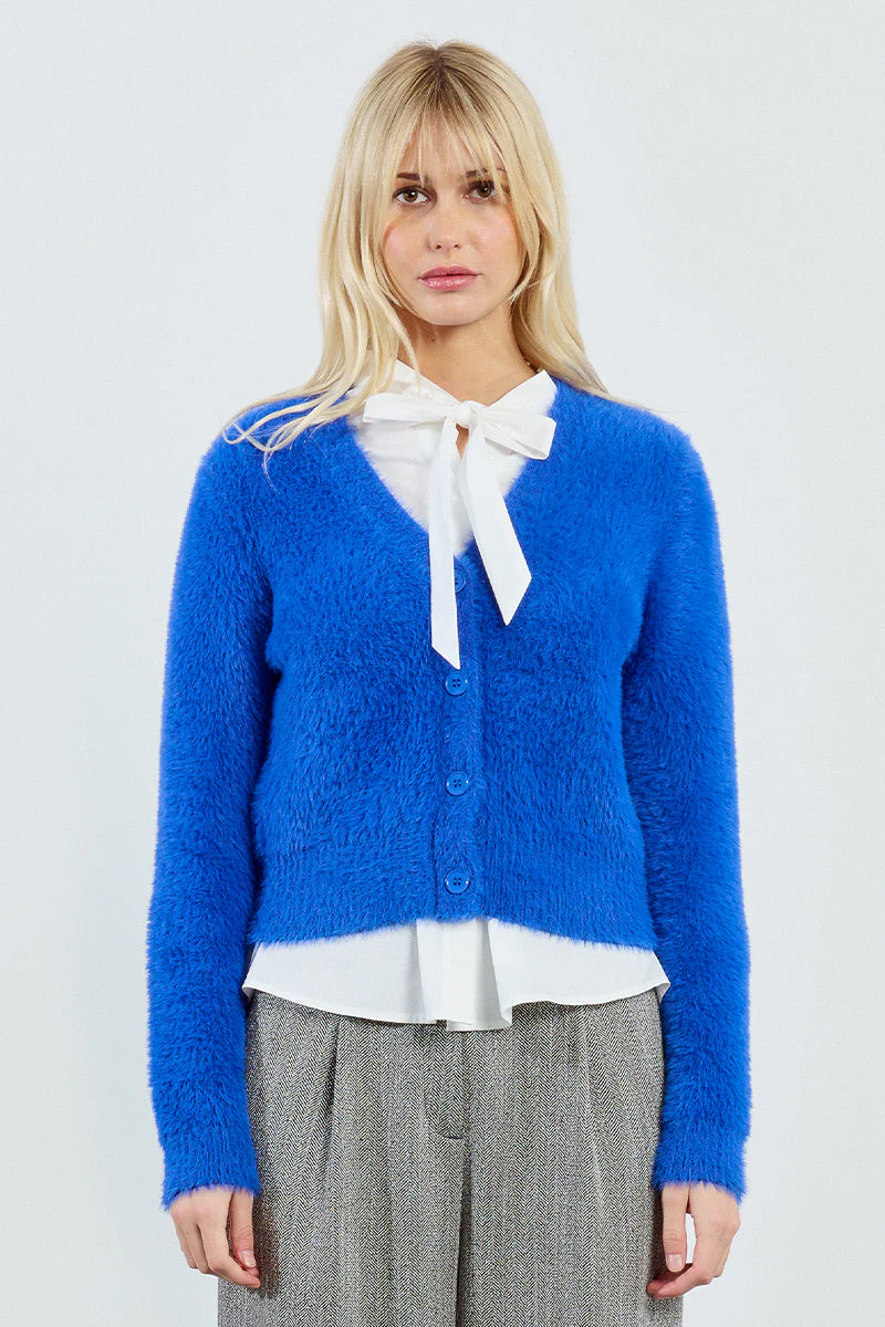 Quin Fuzzy Blue Knit Cardigan