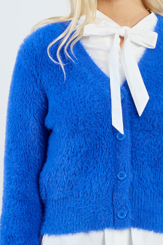 Quin Fuzzy Blue Knit Cardigan