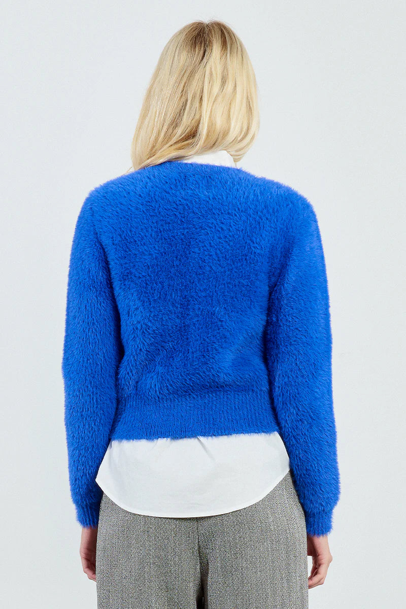 Quin Fuzzy Blue Knit Cardigan