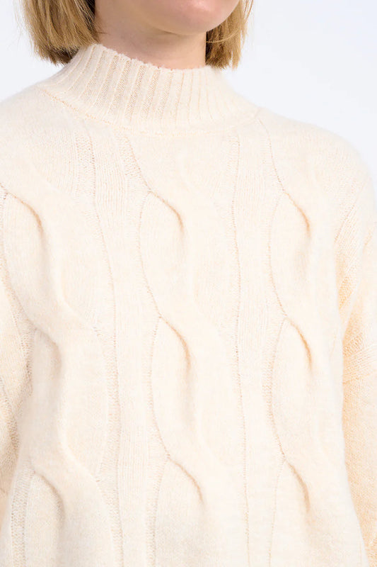 Payton Knit Cable Mock Neck Sweater/Ivory