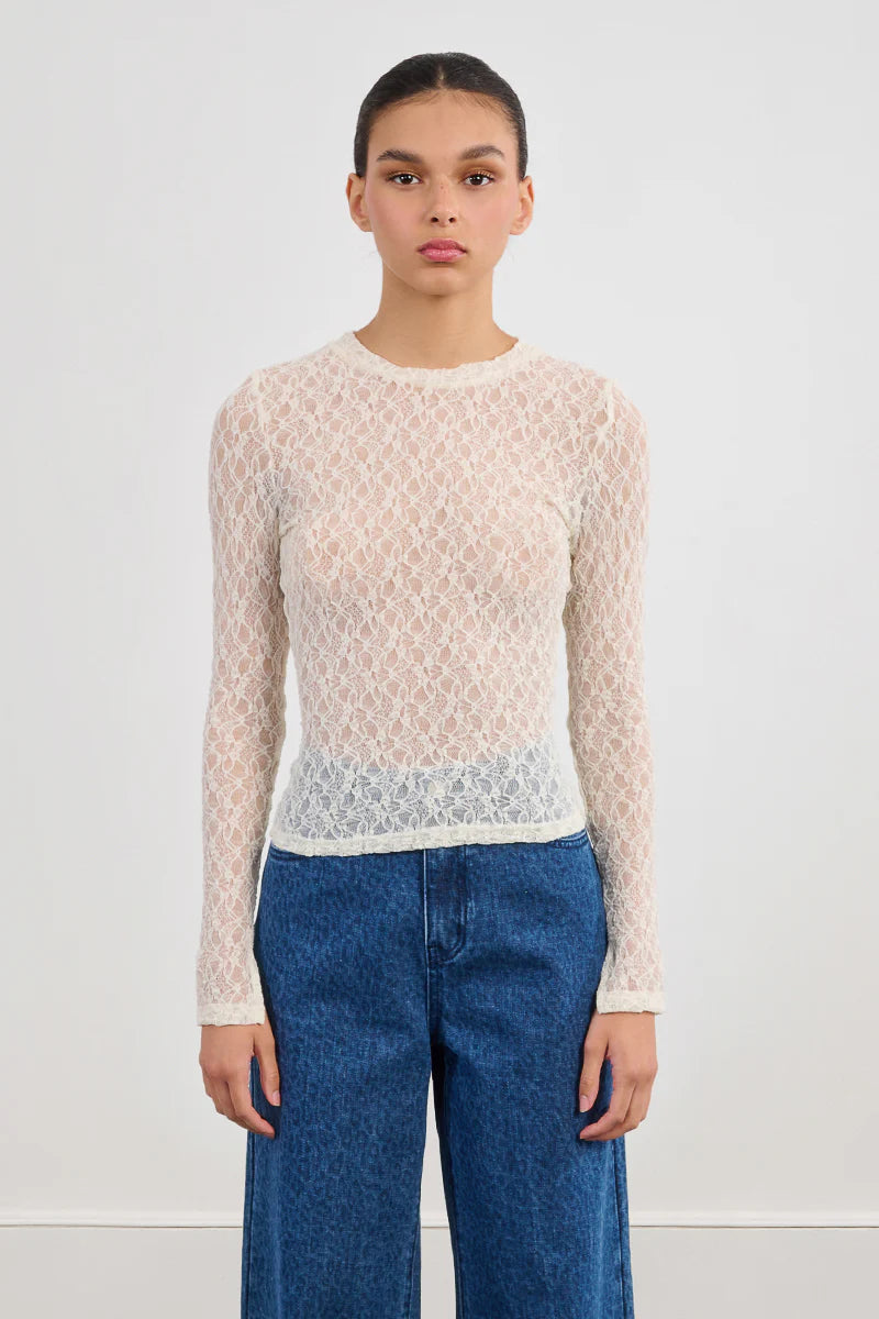 Emery Lace L/S Top Ivory