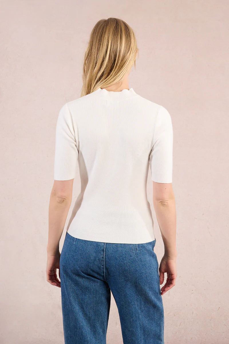 Ava Ribbed Mock Neck S/S Sweater Top
