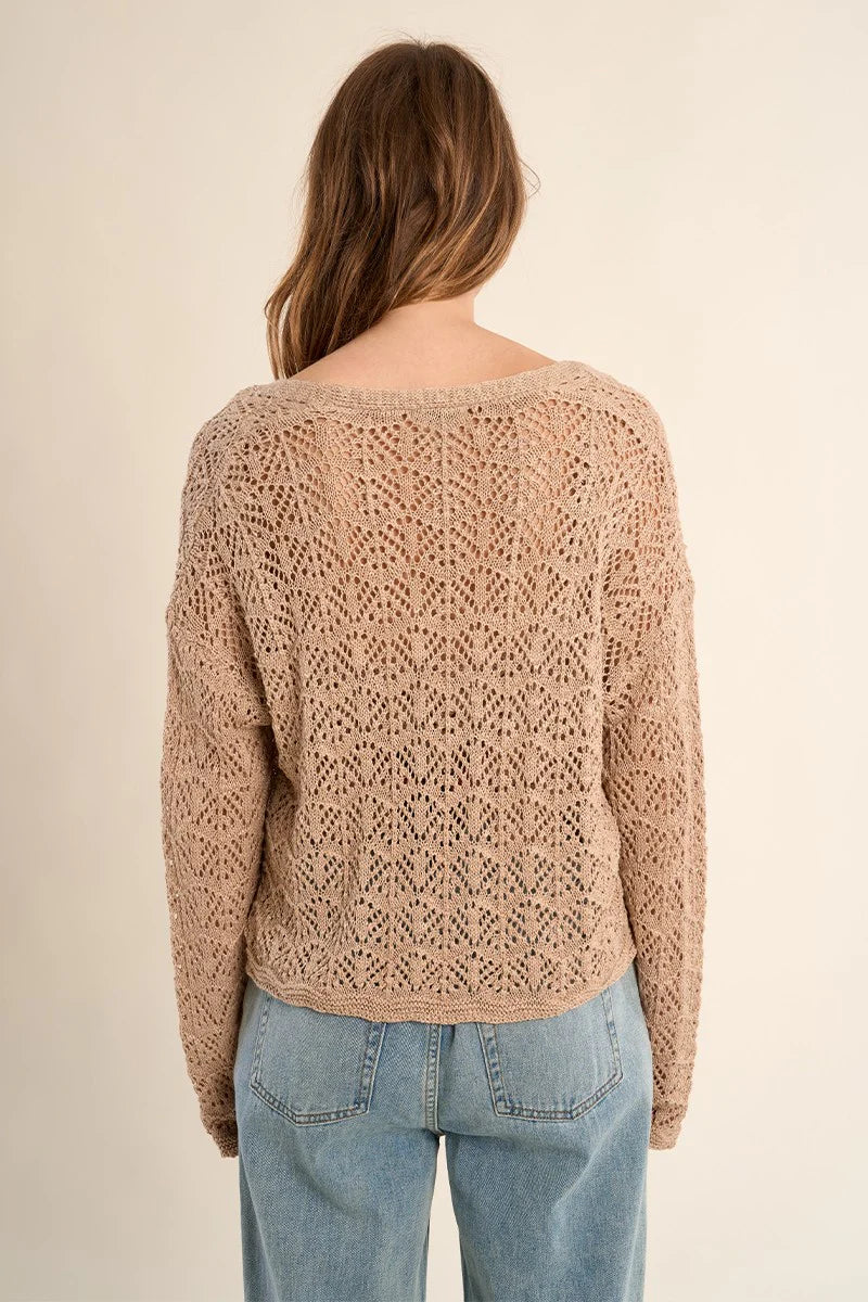 Aalyiah Open Crochet Cardigan/Tan
