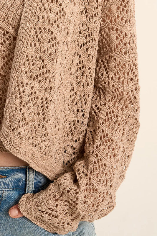 Aalyiah Open Crochet Cardigan/Tan
