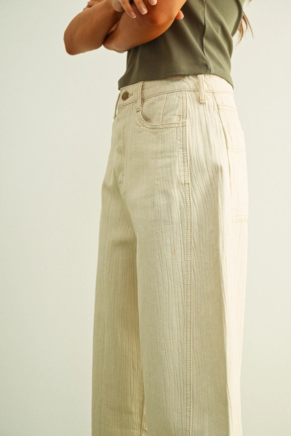 Heidi Textured Beige Barrel Pants