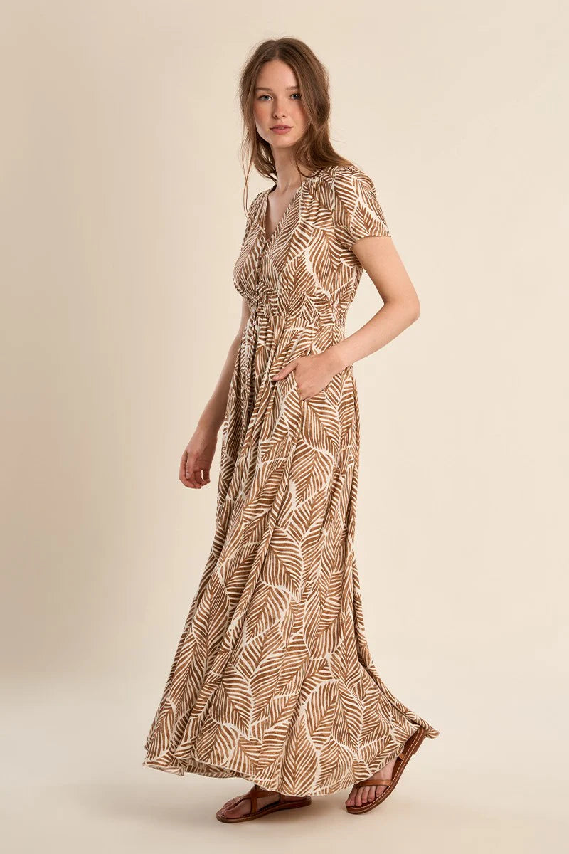 Giselle Maxi Dress Leaf Print