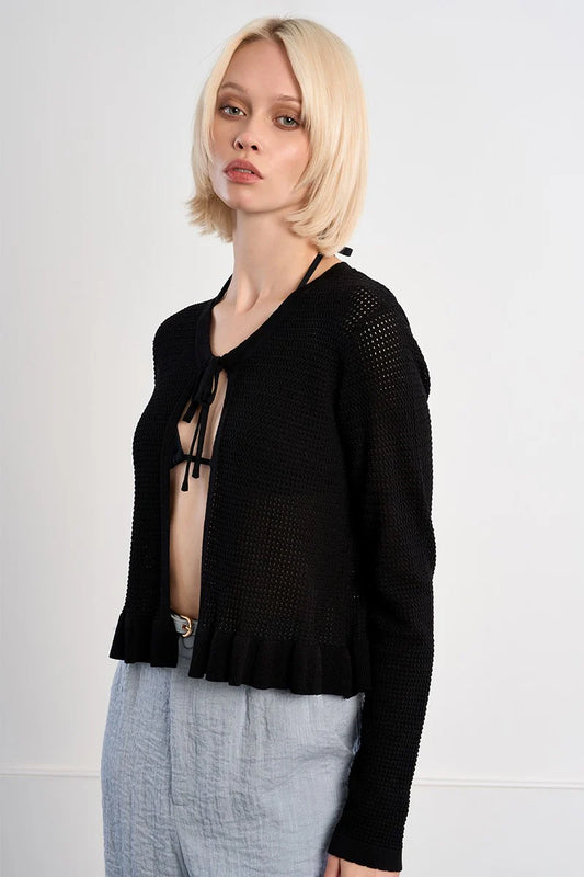 Skylar Open Mesh Knit Cardigan/Black