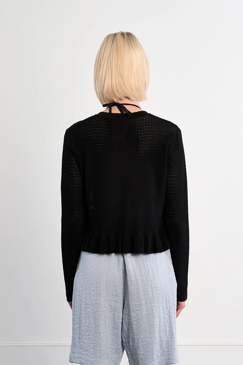 Skylar Open Mesh Knit Cardigan/Black